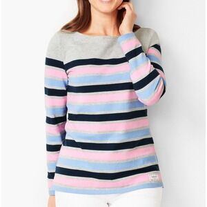 Talbots Top Womens SP Pink Gray Striped Oversized Relaxed Fit Cotton Long Sleeve